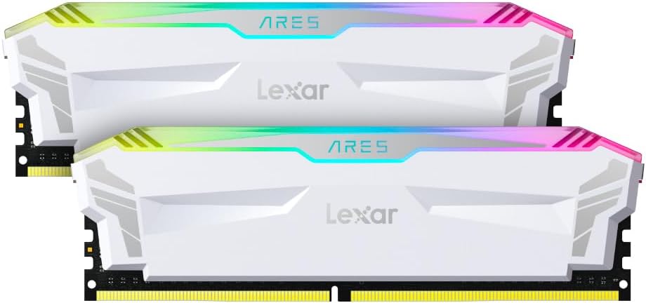 32GB Lexar Ares DDR5 6400 CL32 1.4V Memory with Heatsink and RGB Lighting Dual Pack, White Color