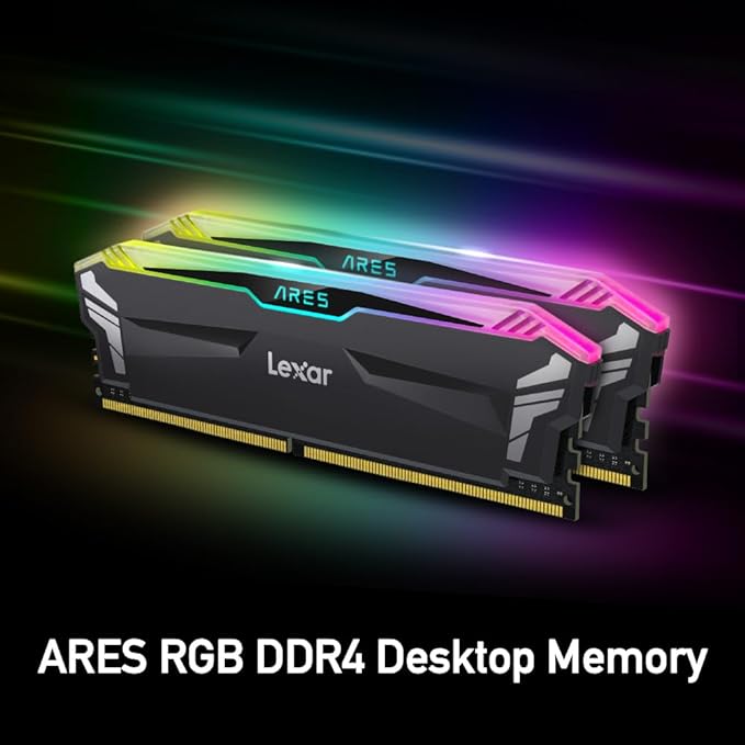 Lexar ARES RGB 16GB (2x8GB) DDR4 RAM 3600MT/s CL18 Desktop Memory, Compatible with Intel XMP 2.0 and AMD Ryzen (Black) LD4BU008G-R3600GDLA